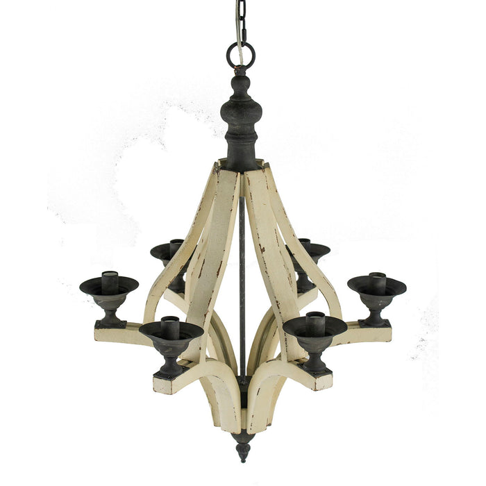 6 Light Wood Chandelier, Hanging Light Fixture With Adjustable Chain For Kitchen, Bulb Not Included - Cream