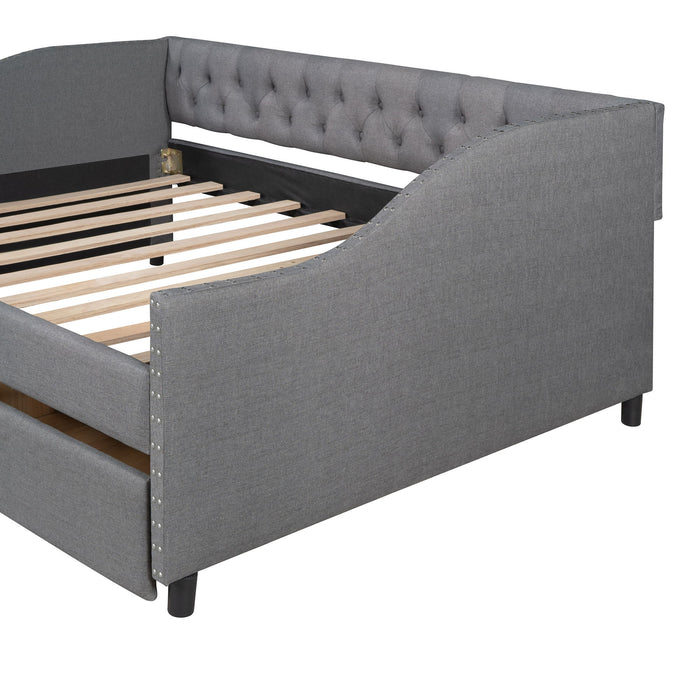 Upholstered Daybed With Two Drawers, Wood Slat Support