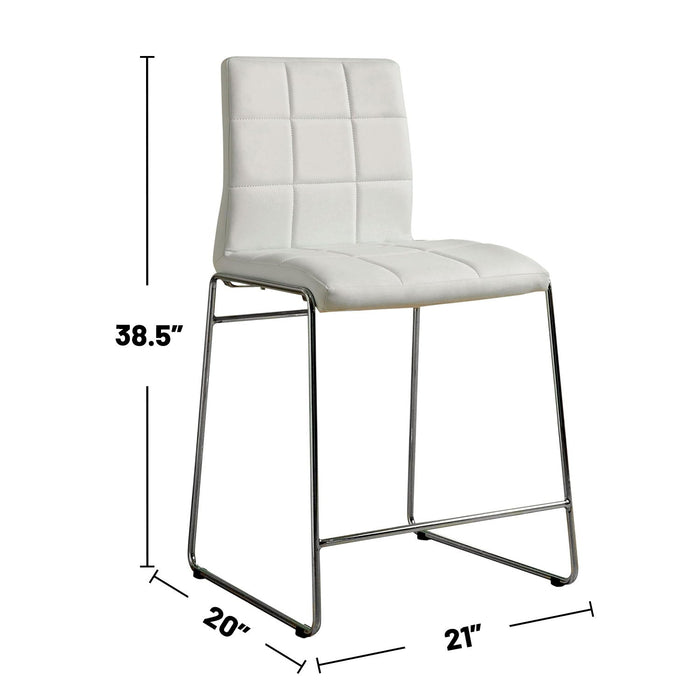 (Set of 2) Leatherette Upholstered Counter Hight Chairs In White And Chrome