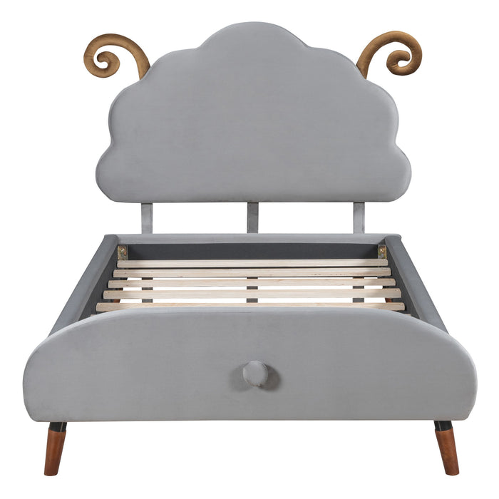 Upholstered Platform Bed With Sheep Shaped Headboard