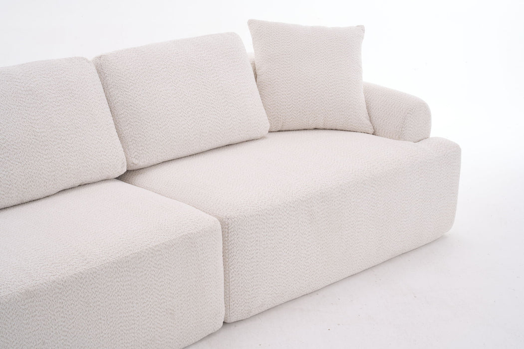 Compression Sofa: 4 Seater Combined Sofa, Crochet Yarn Fabric, Full Sponge Compression Sofa, Combined Sofa With 4 Pillows For Home Living / Home Furniture / Apartment - Beige