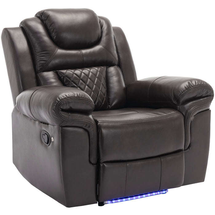 3 Pieces Recliner Sofa Sets Home Theater Seating Manual Recliner Chair With Center Console And LED Light Strip For Living Room