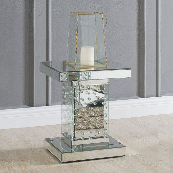Nysa - 20" End Table - Mirrored & Faux Crystals