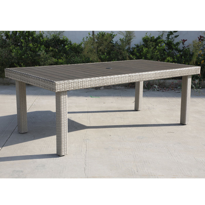 Balcones Outdoor Furniture, Wicker Rectangular Dining Table, Gray