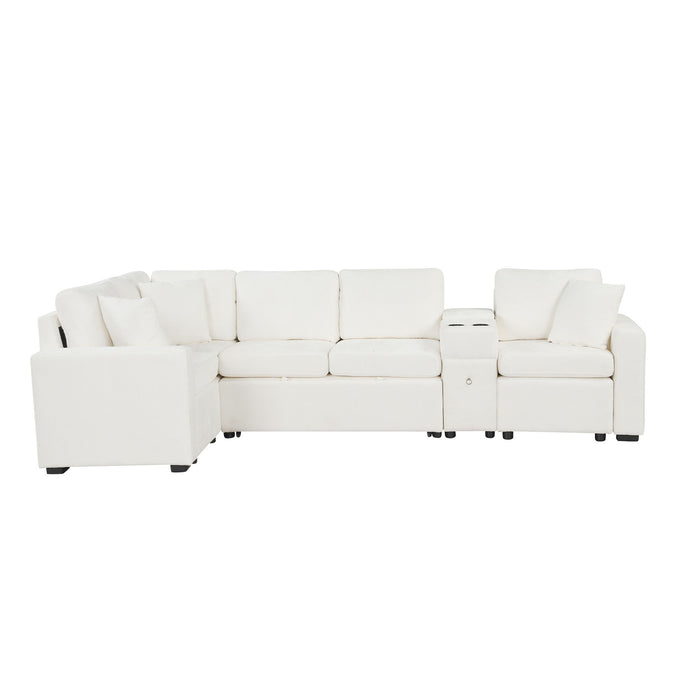 Contemporary L Shaped Convertible Sofa Bed With Pull Out Bed, Cup Holders, And Storage