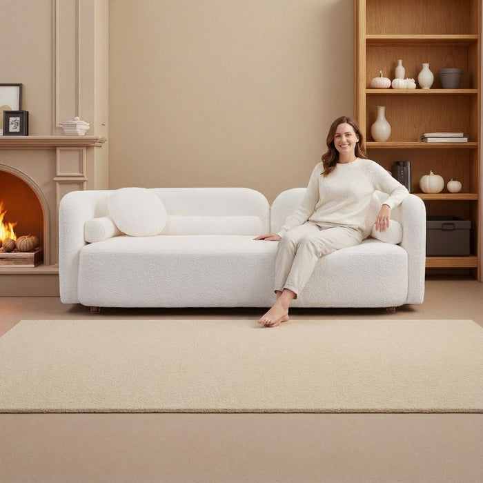 3 Seater Sofa Couch With Throw Pillows For Living Room - White
