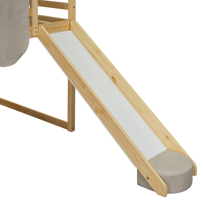 Loft Bed With House Shaped Frame And Tent