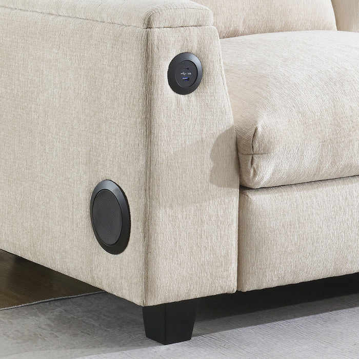 Sectional With Bluetooth Speaker Comfy Cloud Couch Set With Drop Down Table Cup Holders, USB Charger Storage Armrest Wide Seat Sofa