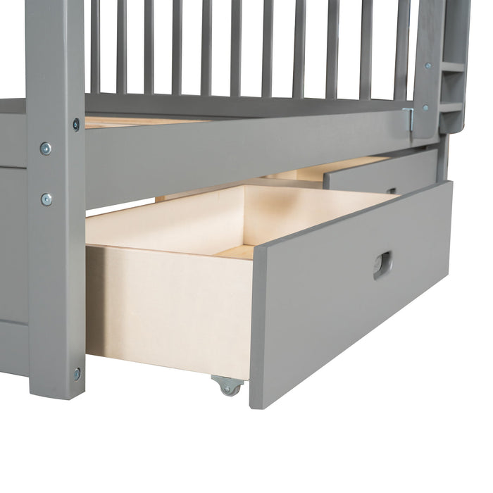 Bunk Bed With Ladders And 2 Storage Drawers