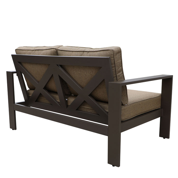 Colorado Outdoor Patio Furniture - Brown Aluminum Framed Garden Loveseat With Chocolate Cushions