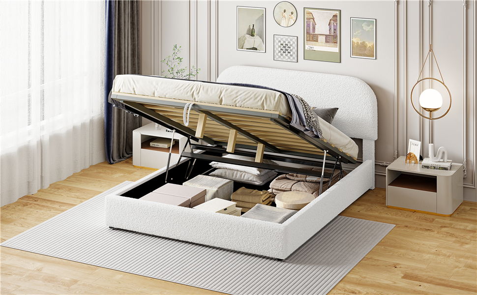 Upholstered Platform Bed With Hydraulic Storage System