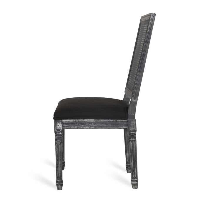French Country Dining Chair With Rectangular Cane Backrest And Smooth Upholstered Seating
