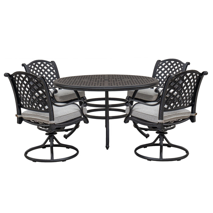 Stylish Outdoor 5 Piece Aluminum Dining Set With Cushion, Sandstorm