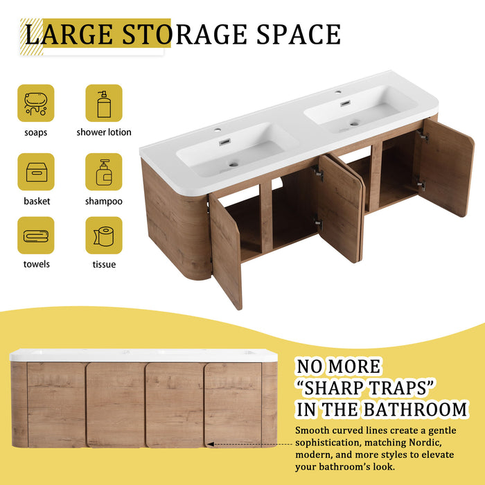 Wall Mounted Bathroom Vanity With Sink, 3 Soft Close Doors