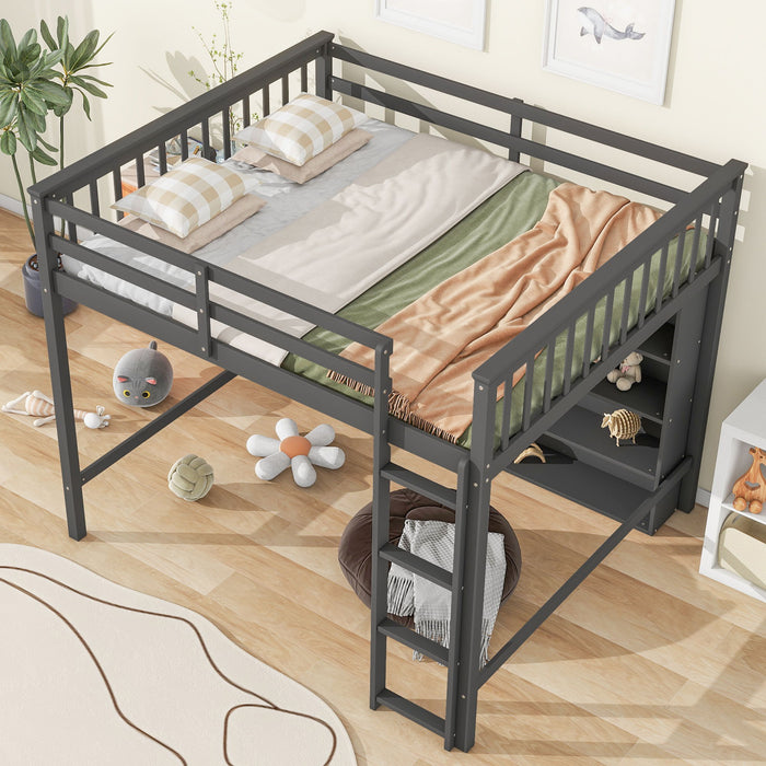 Loft Bed With 8 Open Storage Shelves And Built In Ladder