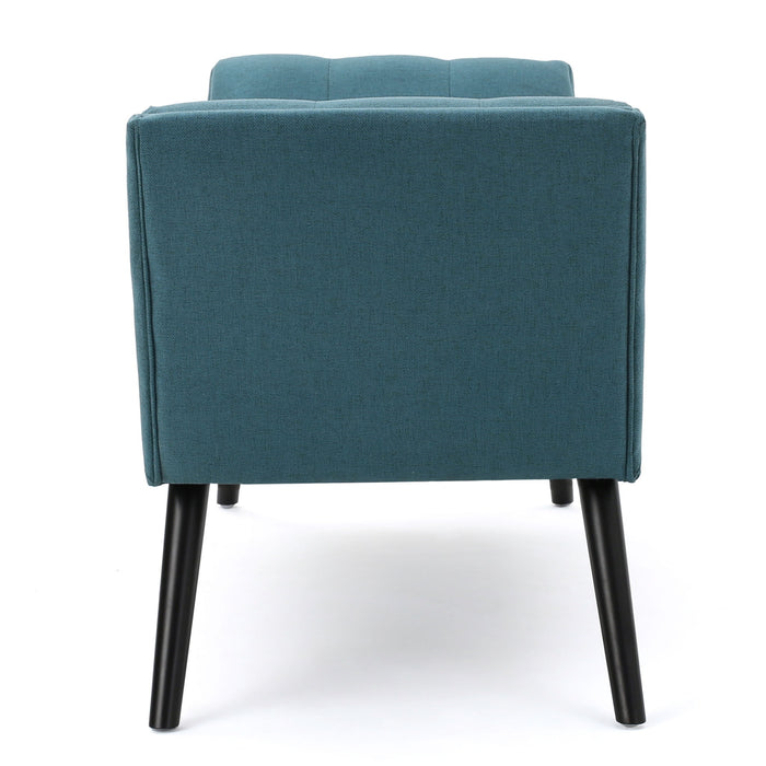 Modern Fabric Bench With Padded Seat And Wide U Shape Design - Teal