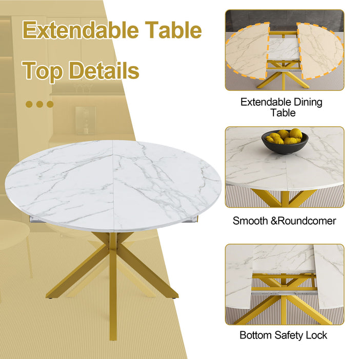 Round Dining Table With Extendable Blades, X Base