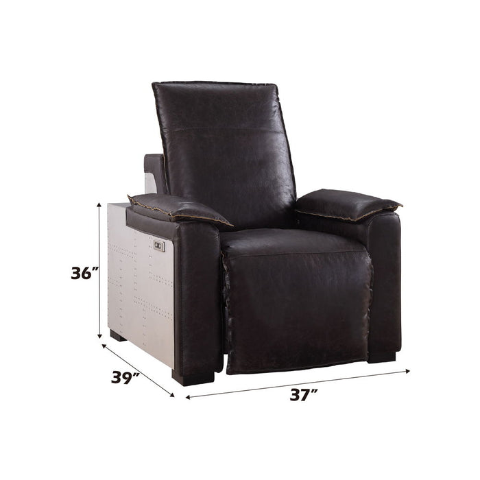 Misezon - Power Motion Recliner - Dark Top Grain Brown Leather & Aluminum