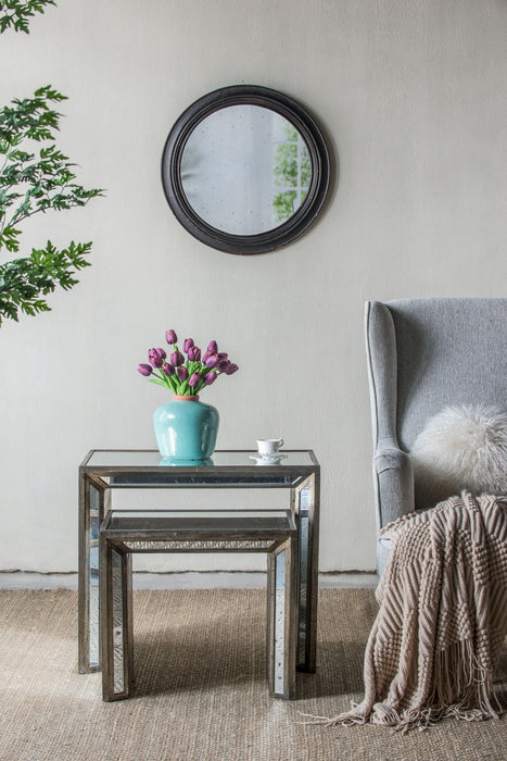 Circle Wall Mirror With Wooden Frame, Antique Classic Accent Mirror, For Living Room - Black