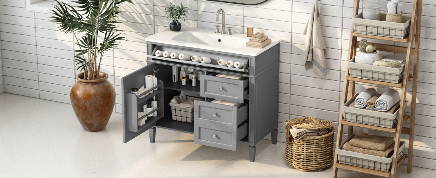 Bathroom Vanity & Top Sink, Modern Bathroom Storage Cabinet With 2 Drawers And A Tip-Out Drawer