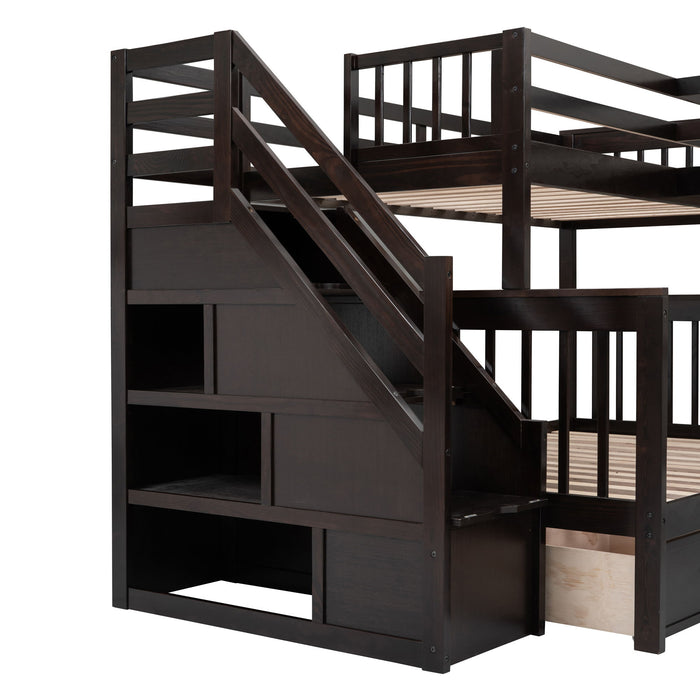 L Shaped Bunk Bed With 3 Drawers, Portable Desk And Wardrobe