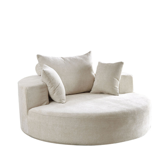 Single Swivel Chair, Fluffy Modern Sleeper, 360 Degree Swivel Chair For Living Room - Beige