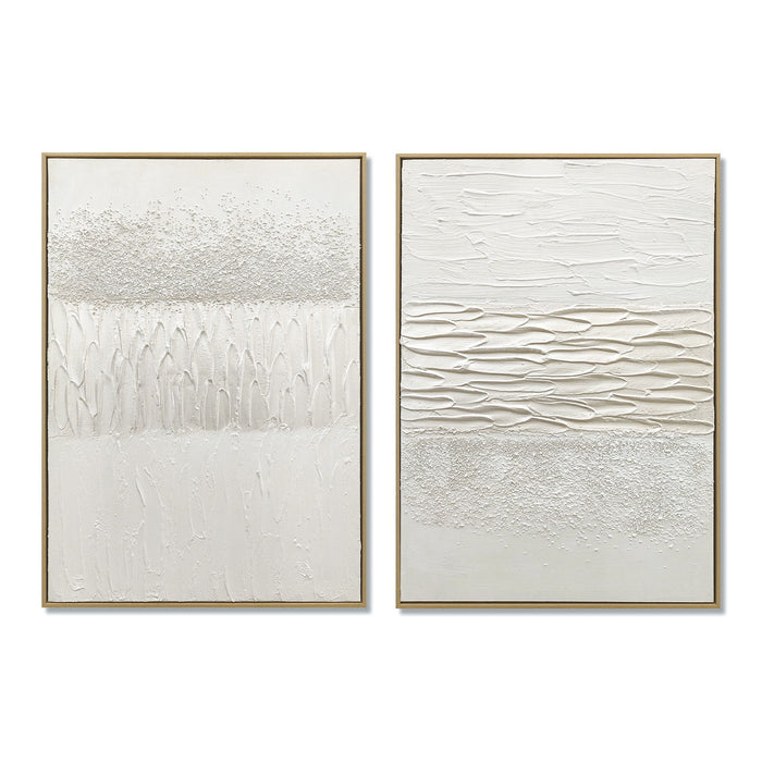 Framed Abstract Wall Art, Thick Textured Canvas Painting With Stone Accents (Set of 2) - Antique White