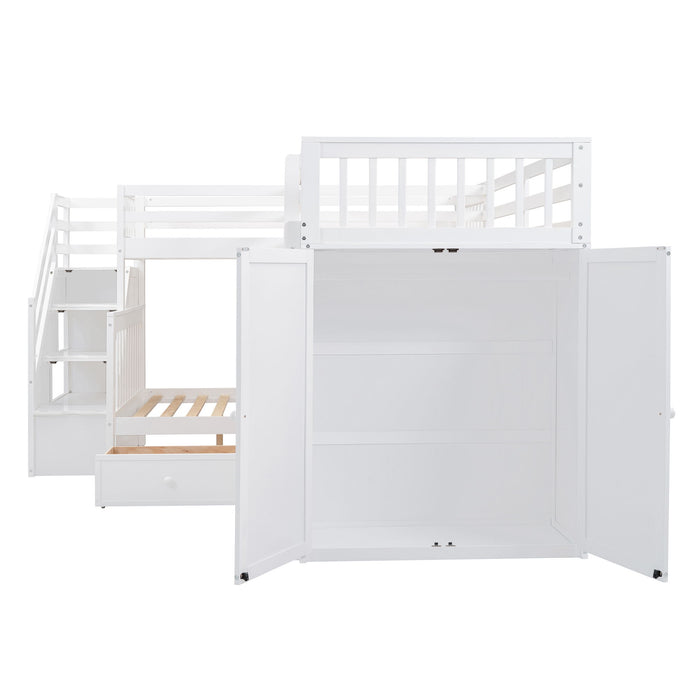 L Shaped Bunk Bed With 3 Drawers, Portable Desk And Wardrobe