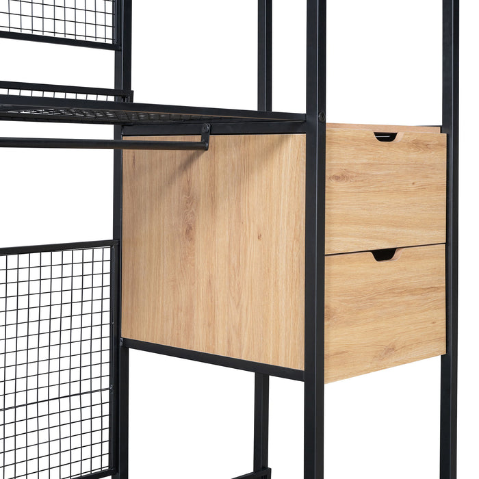 Open Style Wardrobe With Hanging Rails, Shelves And Drawers