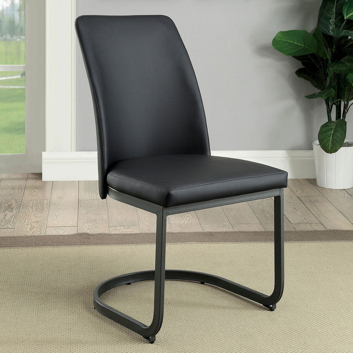(Set of 2) Padded Black Leatherette Side Chairs In Dark Gray And Black Finish