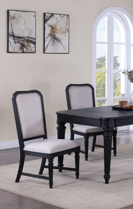 Beautiful Traditional 2 Pieces Dark Brown Finish Gray Upholstered Fabric Seat Back Cushion Dining Chair Set Wooden Furniture