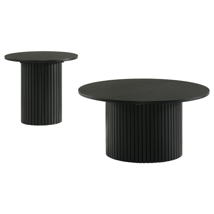 Hamlyn 2-piece Round Fluted Coffee and End Table Set Black