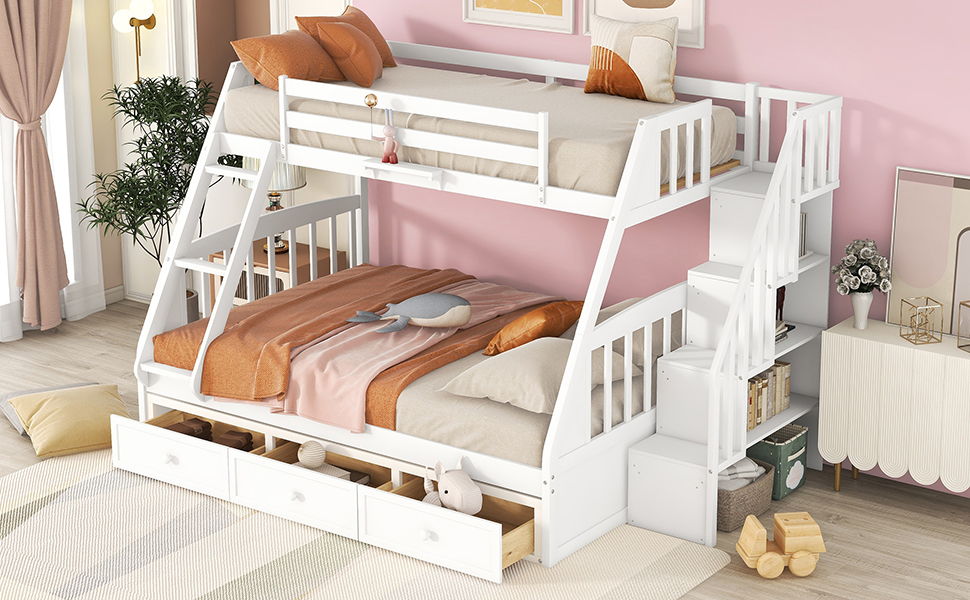 Bunk Bed With Drawers, Ladder And Storage Staircase