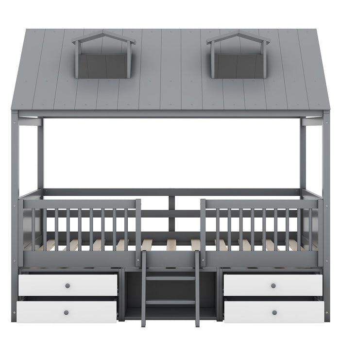 Full Size Wood Bed House Bed Frame, Gray