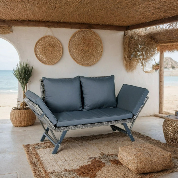 1 Pieces Patio Wicker Side Foldable Bench Patio Backyard Conversation Bench Gray Wicker - Dark Gray