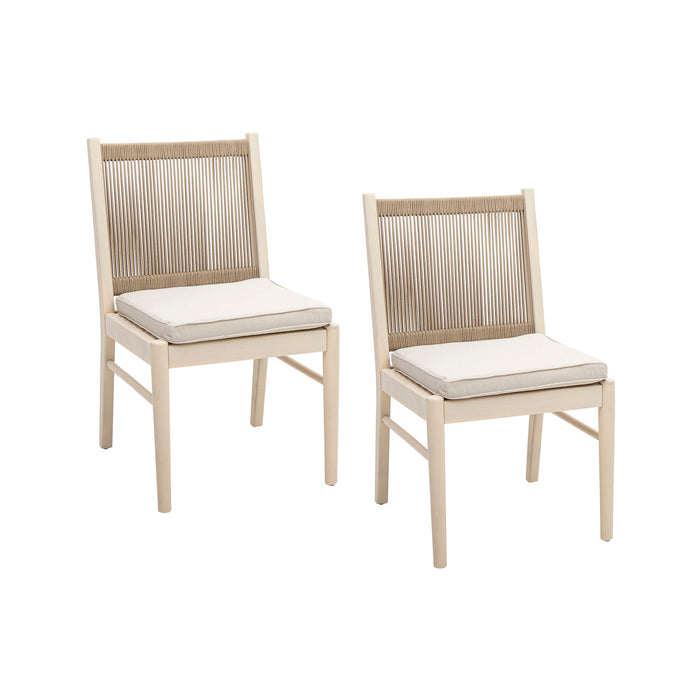 Cordoba - Dining Chair (Set of 2) With Acacia Wood Frame And Water Repellent Fabric - Beige / Yellow
