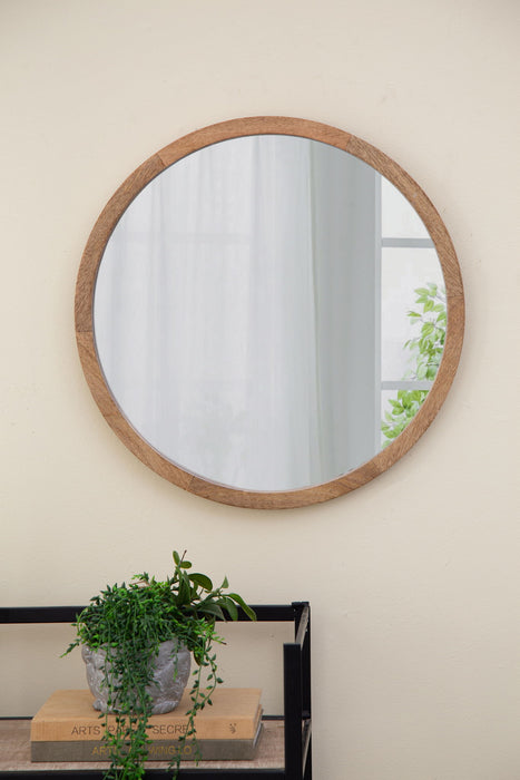 Circle Wall Mirror With Wooden Frame, Wall Mirror For Living Room