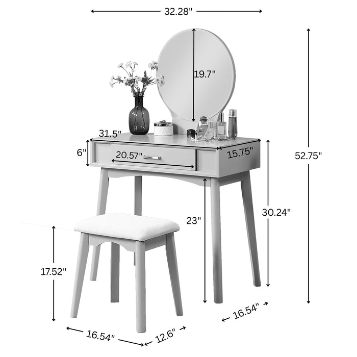 Maly - Contemporary Wood Vanity And Stool Set - Gold