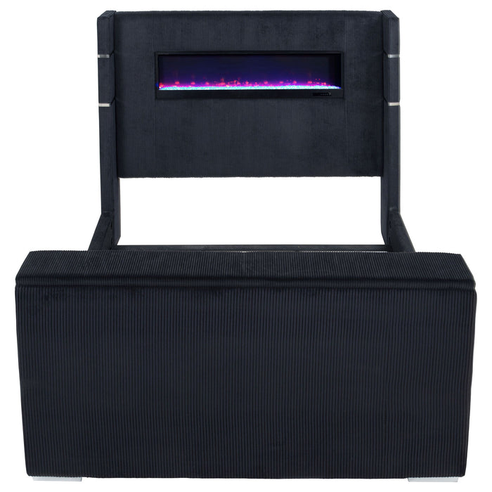 Tisdall Eastern King Flame Visualizer Wingback TV Bed Black