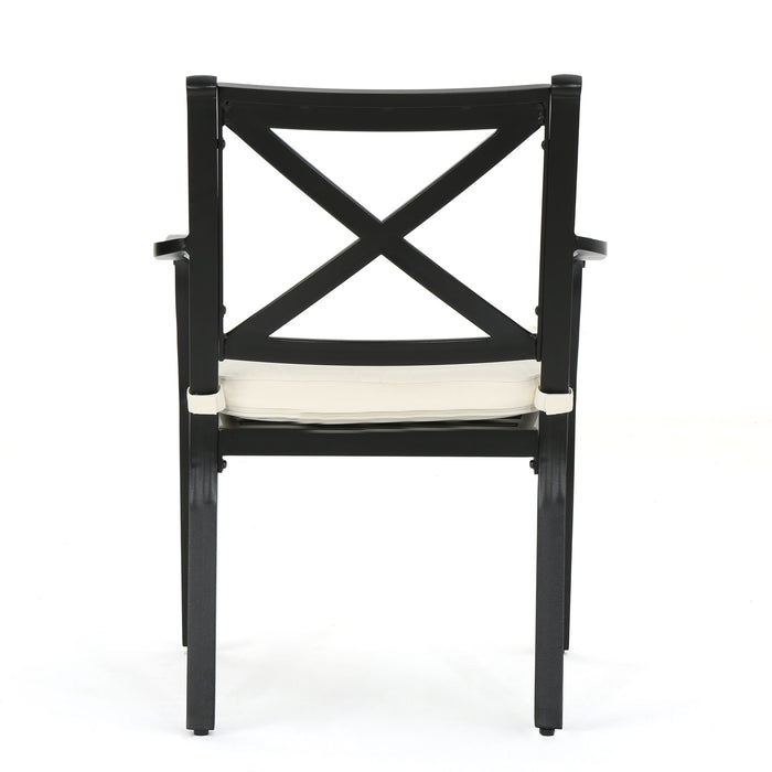 Outdoor Dining Chair Set With Water Resistant Cushions - Black / Ivory
