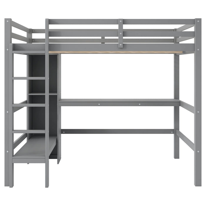 Loft Bed With Built In Desk And Multifunction Shelves