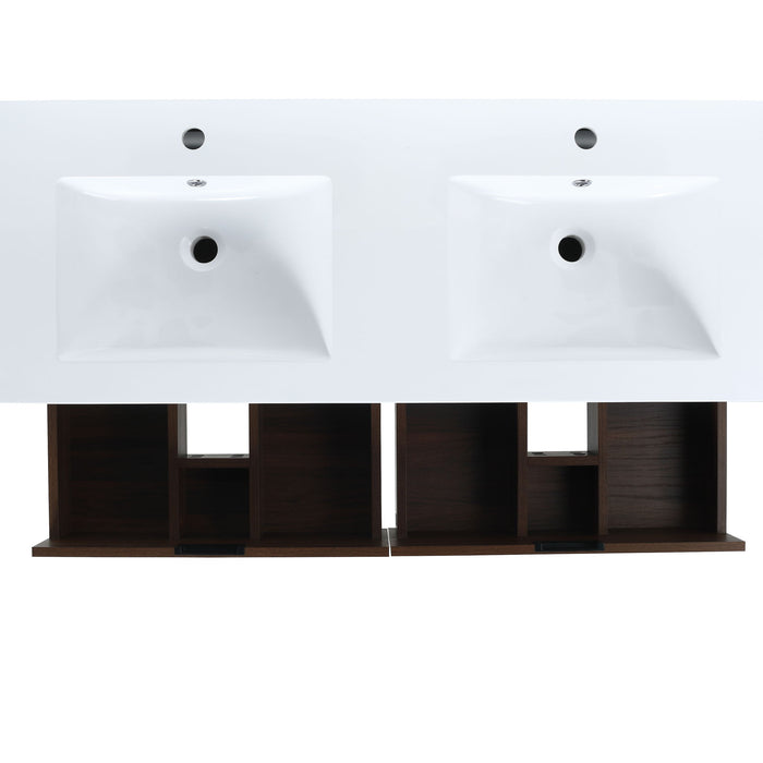 Modern Floating Bathroom Vanity With Dual Resin Sink, Soft Close Drawers
