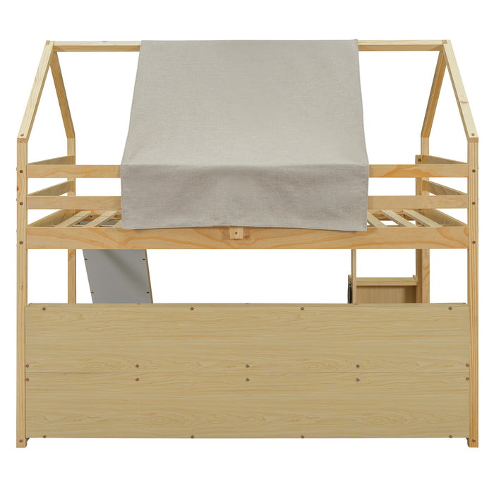 Loft Bed With House Shaped Frame And Tent
