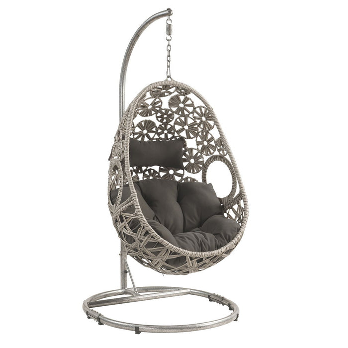 Sigar - Hanging Chair - Light Gray Fabric & Wicker