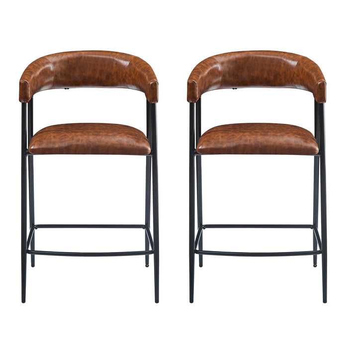 Counter Stools (Set of 2), Upholstered Counter Stools With Iron Frame, Backrest, Footrest, Arm Counter Stools For Home Bar, Kitchen Counter - Brown
