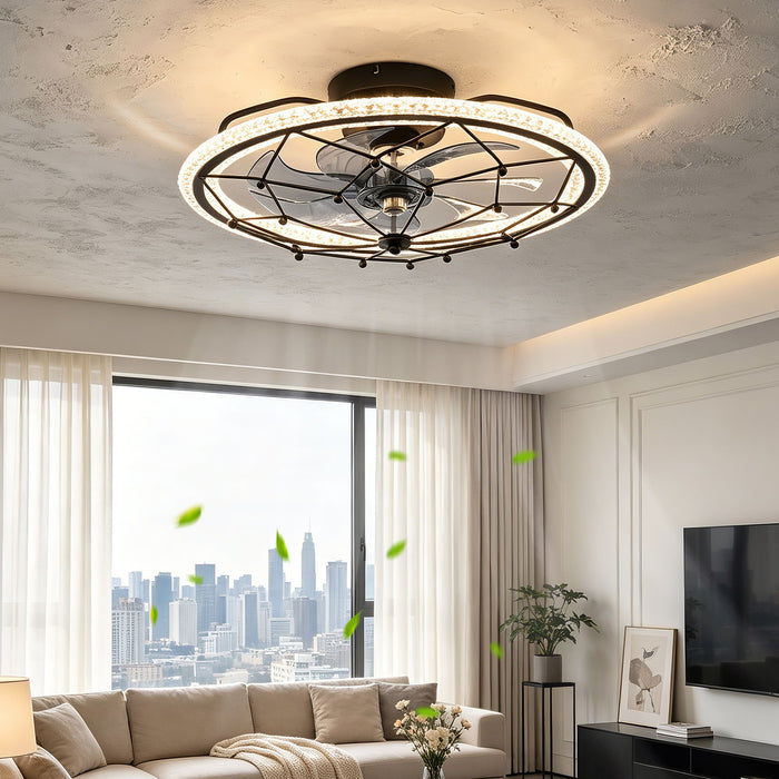 Caged Ceiling Fan With Remote Control Lights, 6 Speeds, 3 Color Temperature LED - Antique Black