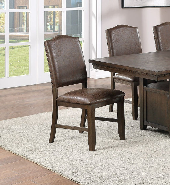 Classic Design Brown / Rustic Espresso Finish Faux Leather (Set of 2) Side Chairs Dining Room Furniture Rubber Wood Foam Cushion