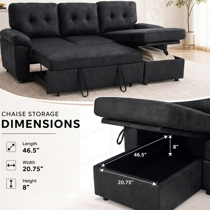 Convertible L - Sectional Sofa Bed With Storage Chaise And Padded Armrests