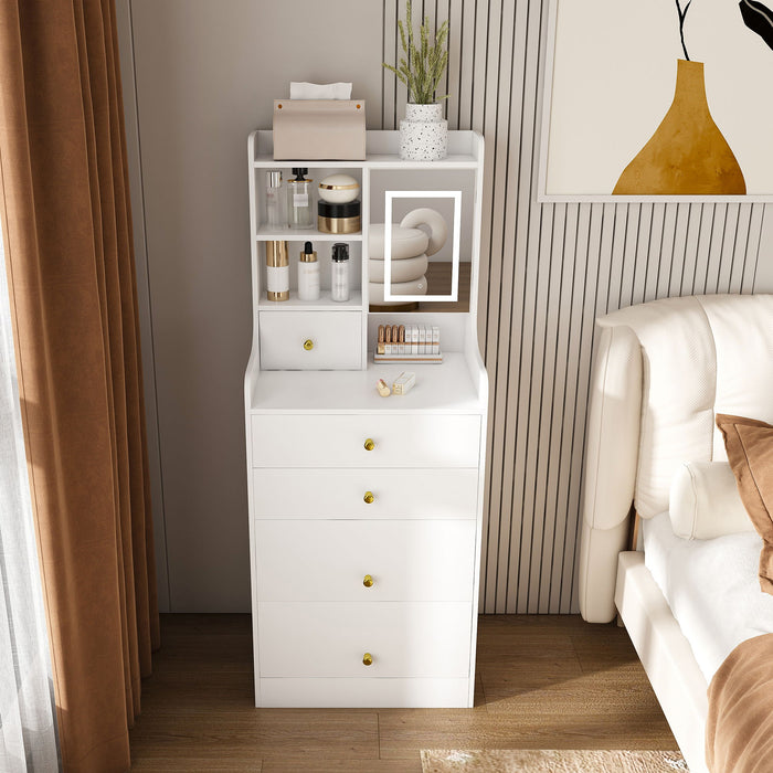 3 In 1 Dressing Table With LED Mirror & Storage Stool, Compact Makeup Vanity - White