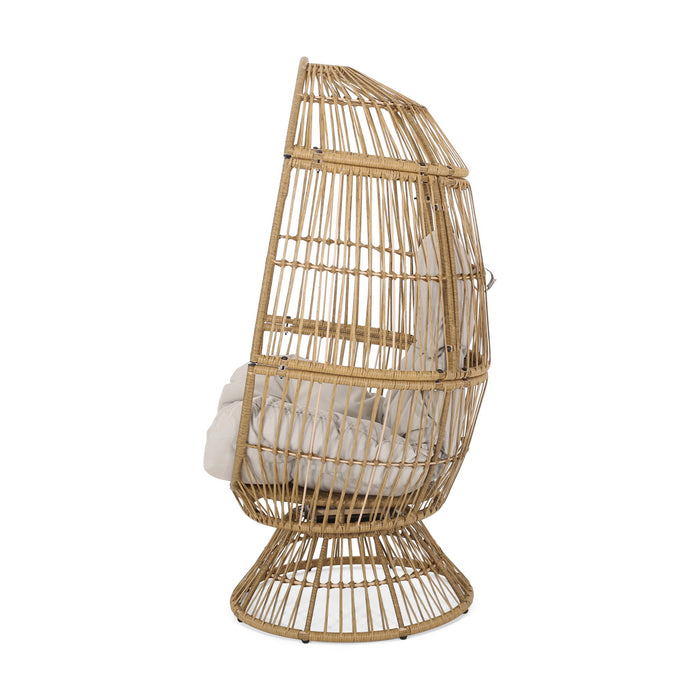 Patio Swivel Basket Egg Chair With Cushion
